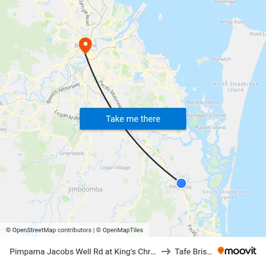 Pimpama Jacobs Well Rd at King's Christian College to Tafe Brisbane map
