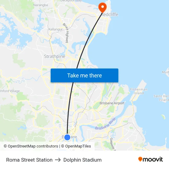 Roma Street Station to Dolphin Stadium map