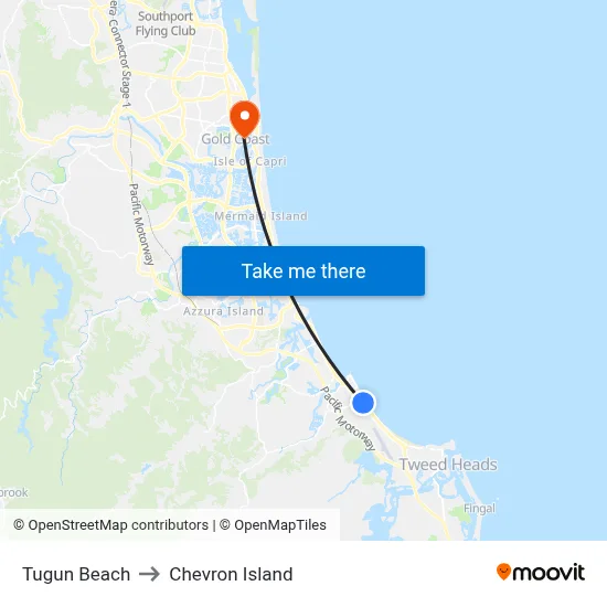 Tugun Beach to Chevron Island map