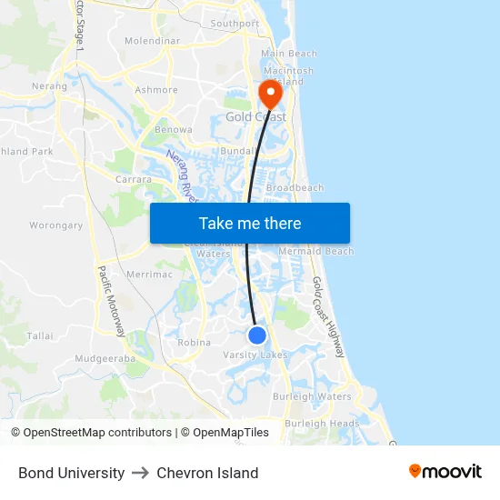 Bond University to Chevron Island map