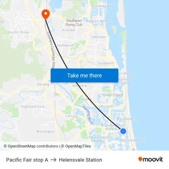 Pacific Fair stop A to Helensvale Station map