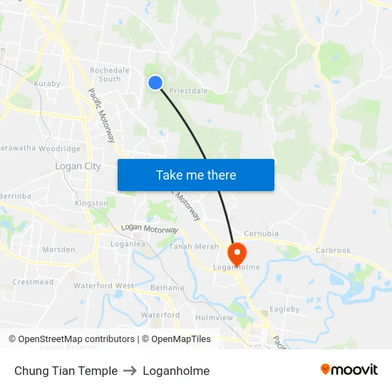 Chung Tian Temple to Loganholme map