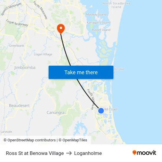 Ross St at Benowa Village to Loganholme map