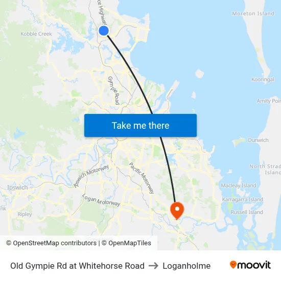 Old Gympie Rd at Whitehorse Road to Loganholme map