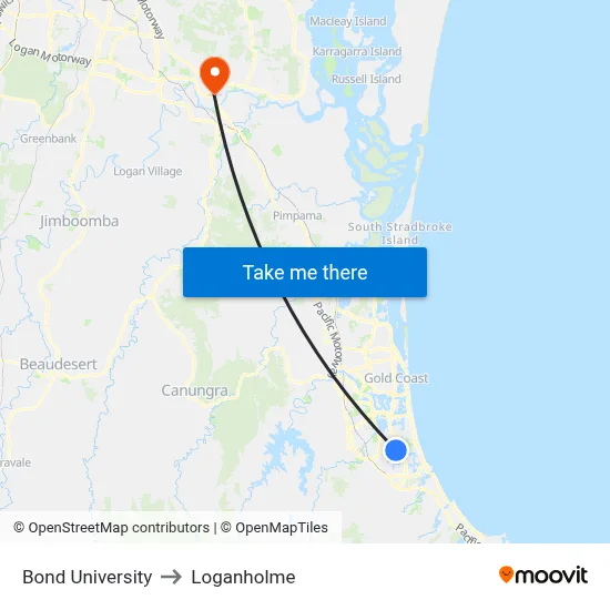 Bond University to Loganholme map