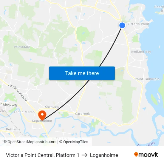 Victoria Point Central, Platform 1 to Loganholme map