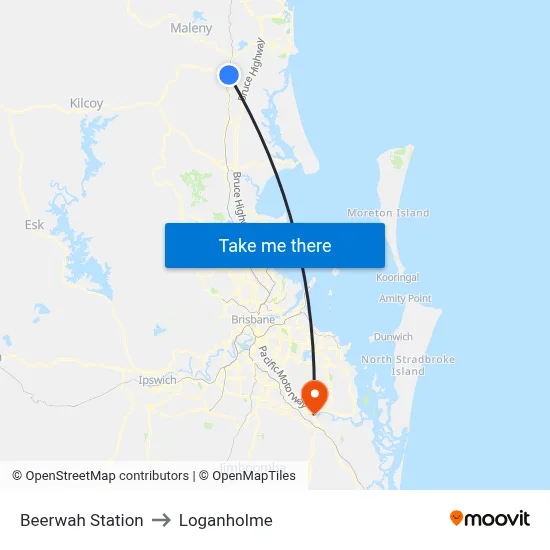 Beerwah Station to Loganholme map
