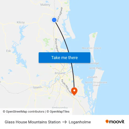 Glass House Mountains Station to Loganholme map
