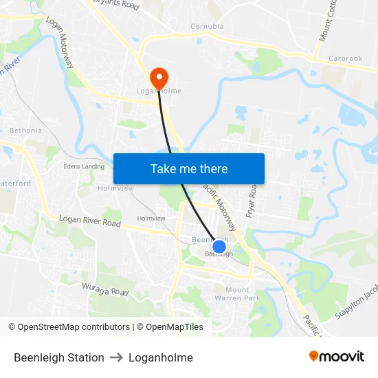 Beenleigh Station to Loganholme map