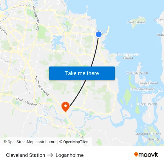 Cleveland Station to Loganholme map