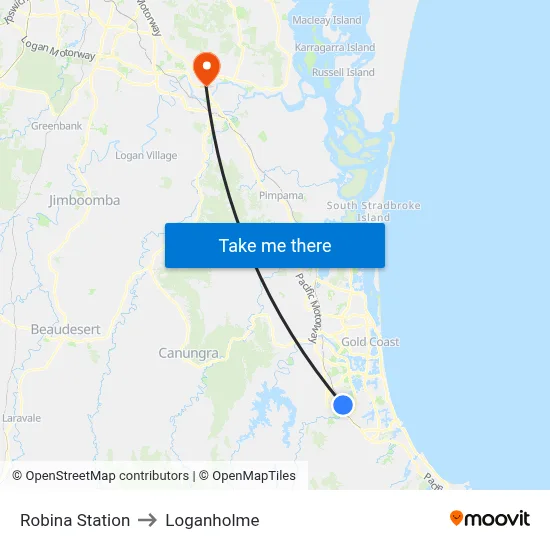 Robina Station to Loganholme map