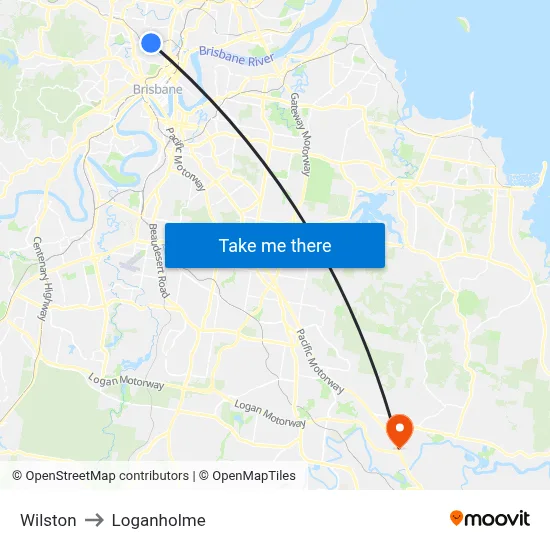 Wilston to Loganholme map