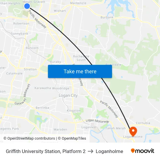 Griffith University Station, Platform 2 to Loganholme map