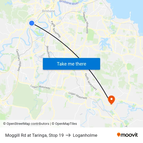 Moggill Rd at Taringa, Stop 19 to Loganholme map