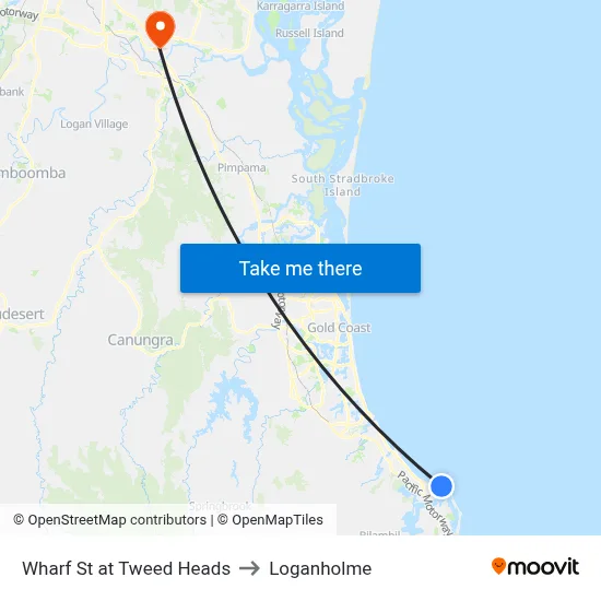 Wharf St at Tweed Heads to Loganholme map