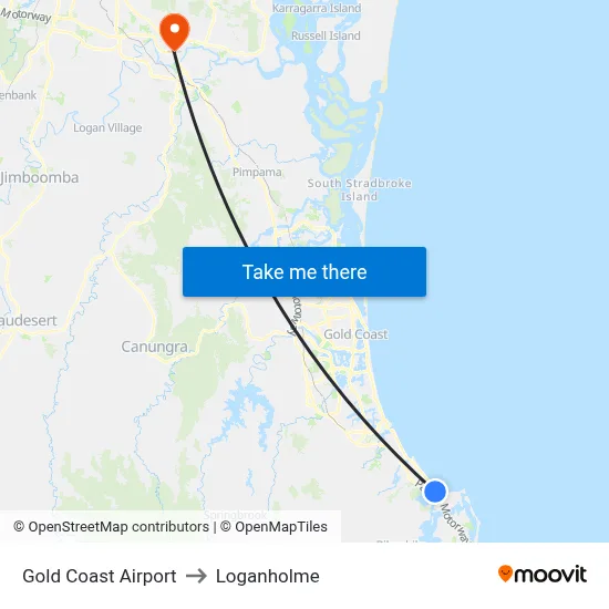 Gold Coast Airport to Loganholme map