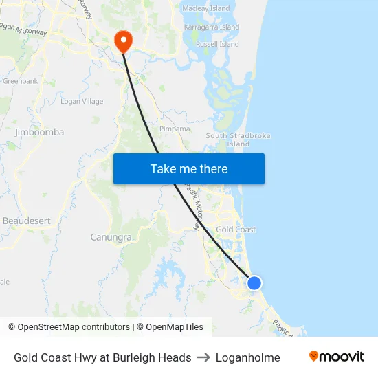 Gold Coast Hwy at Burleigh Heads to Loganholme map