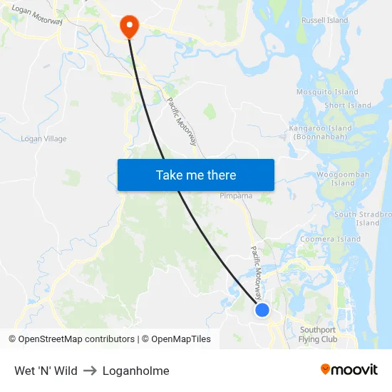 Wet 'N' Wild to Loganholme map