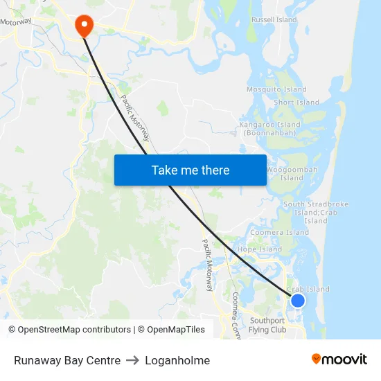 Runaway Bay Centre to Loganholme map