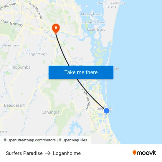 Surfers Paradise to Loganholme map