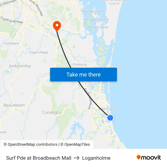 Surf Pde at Broadbeach Mall to Loganholme map