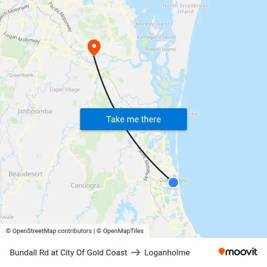 Bundall Rd at City Of Gold Coast to Loganholme map
