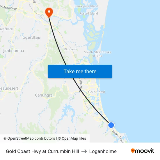 Gold Coast Hwy at Currumbin Hill to Loganholme map
