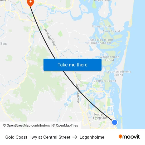 Gold Coast Hwy at Central Street to Loganholme map