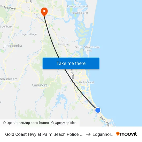 Gold Coast Hwy at Palm Beach Police Station to Loganholme map