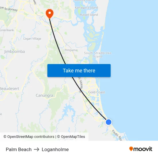 Palm Beach to Loganholme map