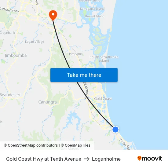 Gold Coast Hwy at Tenth Avenue to Loganholme map