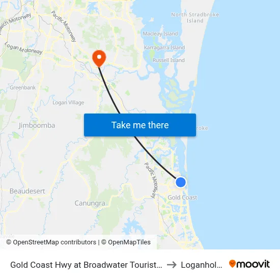 Gold Coast Hwy at Broadwater Tourist Park to Loganholme map