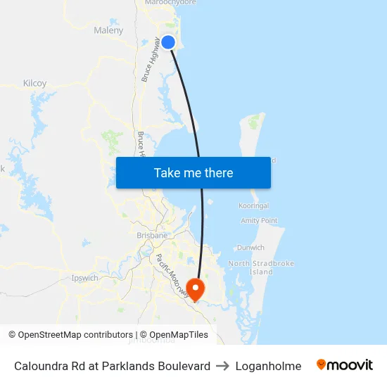 Caloundra Rd at Parklands Boulevard to Loganholme map