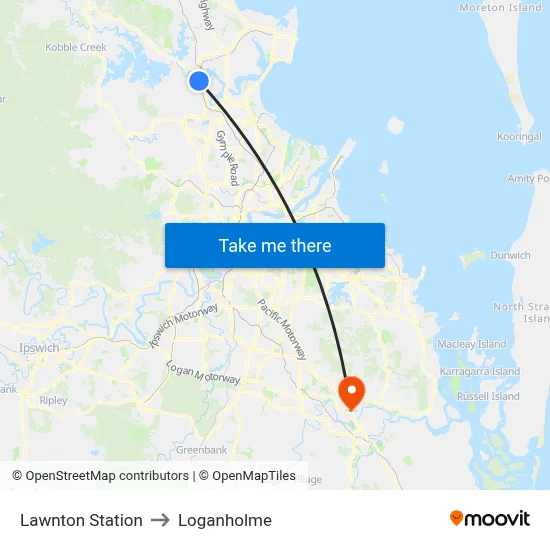 Lawnton Station to Loganholme map