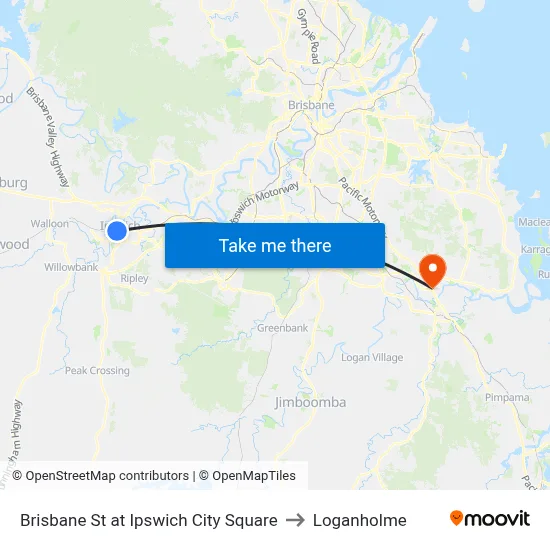 Brisbane St at Ipswich City Square to Loganholme map
