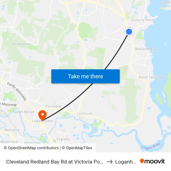 Cleveland Redland Bay Rd at Victoria Point High School to Loganholme map