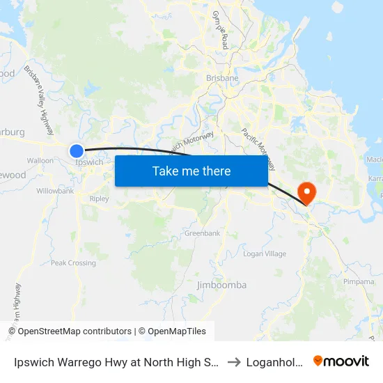 Ipswich Warrego Hwy at North High Street to Loganholme map
