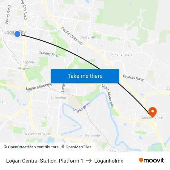 Logan Central Station, Platform 1 to Loganholme map