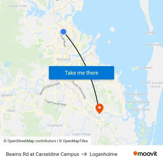 Beams Rd at Carseldine Campus to Loganholme map