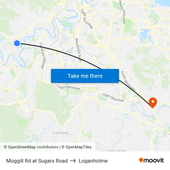 Moggill Rd at Sugars Road to Loganholme map