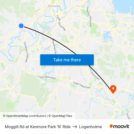 Moggill Rd at Kenmore Park 'N' Ride to Loganholme map
