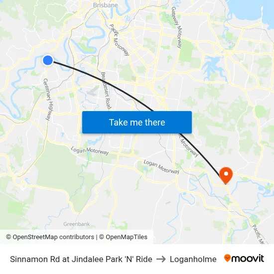 Sinnamon Rd at Jindalee Park 'N' Ride to Loganholme map