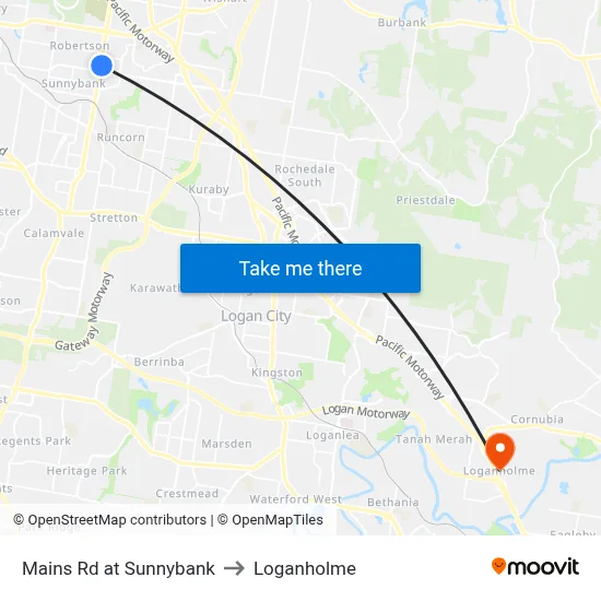 Mains Rd at Sunnybank to Loganholme map