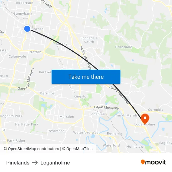 Pinelands to Loganholme map