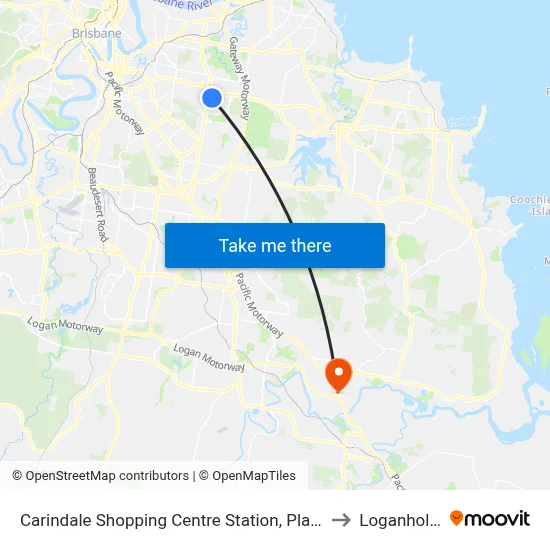 Carindale Shopping Centre Station, Platform E to Loganholme map