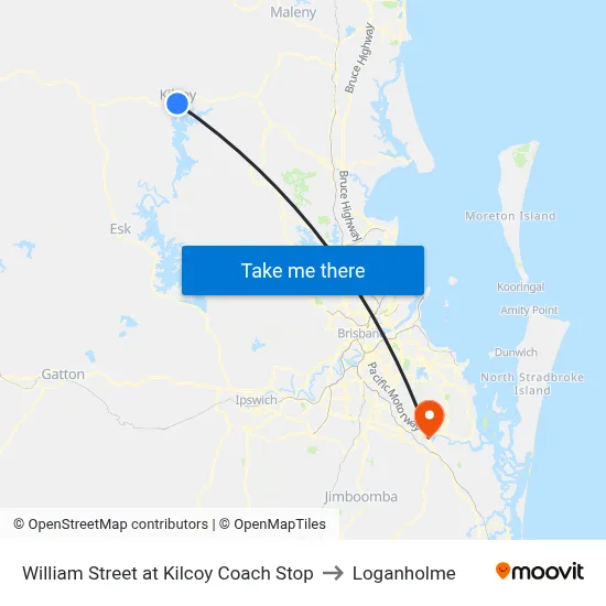 William Street at Kilcoy Coach Stop to Loganholme map