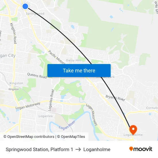 Springwood Station, Platform 1 to Loganholme map
