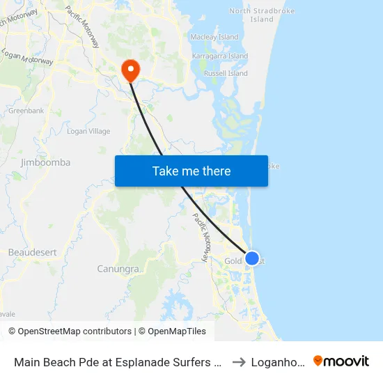 Main Beach Pde at Esplanade Surfers Paradise to Loganholme map