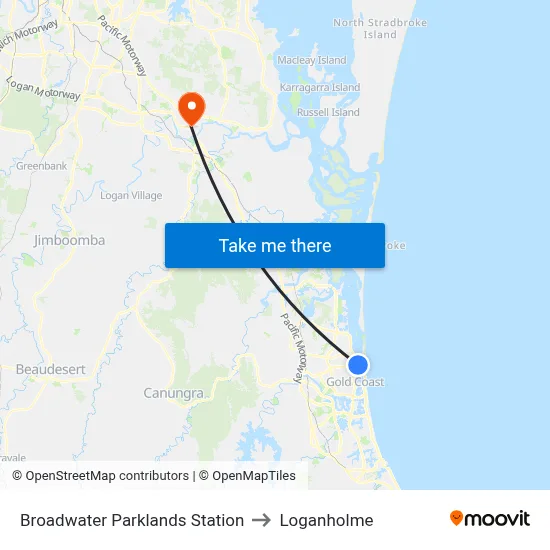 Broadwater Parklands Station to Loganholme map