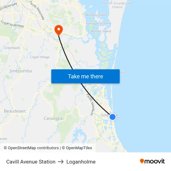 Cavill Avenue Station to Loganholme map
